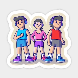 Cute People Running Cartoon Sticker